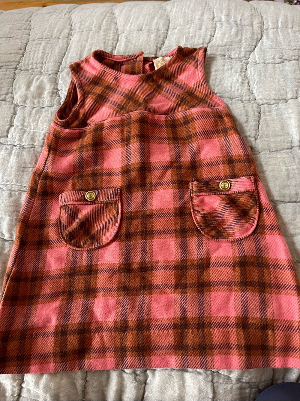 The Beaufort Bonnet Company Pink and Brown Plaid Pinafore Dress